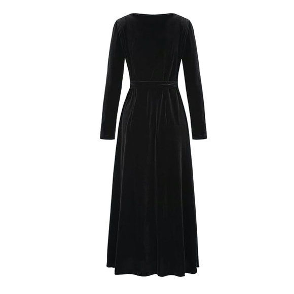 Black Velvet Wrap Long Dress, Includes Fishnet Stockings, Size: Small - Picture 3 of 4